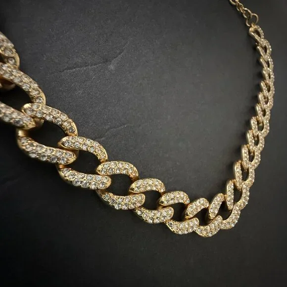 NWOT J. Crew Havana Jones Iced Crystal Gold-Tone Chunky Curb Chain Link Necklace - Picture 9 of 13